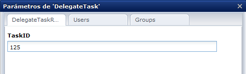 Parámetros del conector de CA Process Automation de Catalyst para delegar tareas.