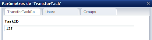 Parámetros del conector de CA Process Automation de Catalyst para transferir tareas.