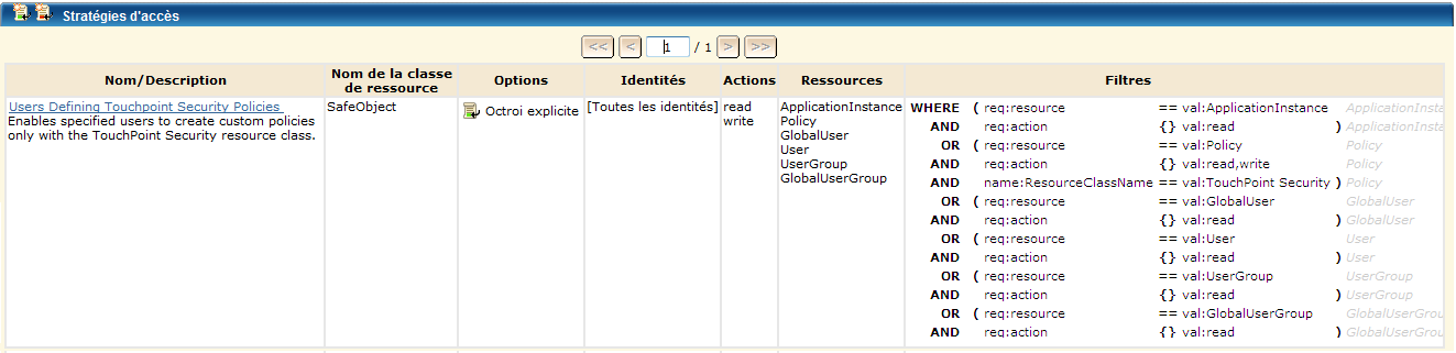 Ce type de politique permet aux concepteurs de processus de se connecter à CA EEM et de créer des politiques de sécurité du point de contact.