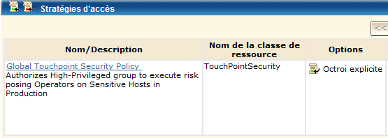 Politique de sécurité du point de contact contenant tous les modules spécifiés et le groupe d'administrateurs par défaut