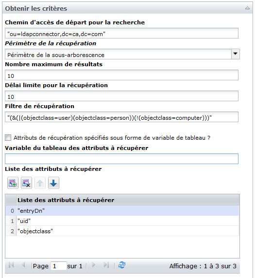 Critères de récupération de l'opérateur Obtenir le nom d'utilisateur