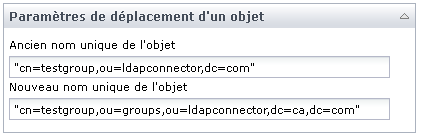Paramètres d'entrée de l'opérateur Déplacer l'objet
