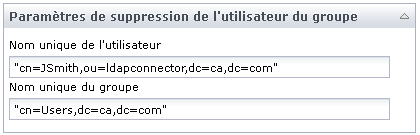 Paramètres d'entrée de l'opérateur Supprimer l'utilisateur du groupe