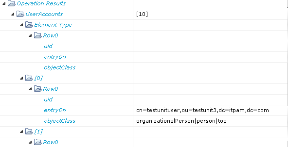 Exemple de résultats d'opération (opérateur Obtenir le nom d'utilisateur)