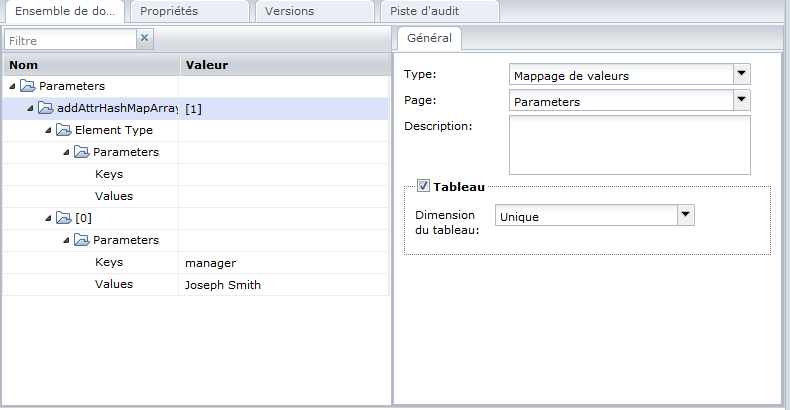 Page Paramètres d'ajout d'attributs