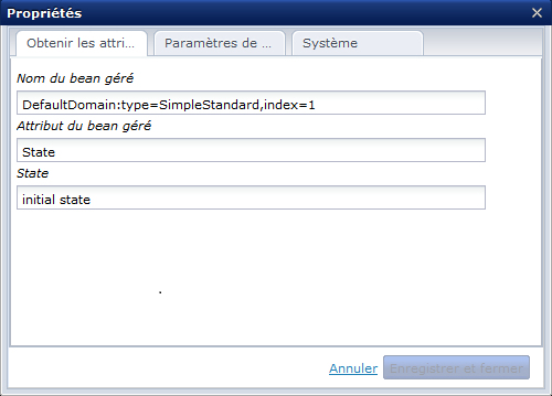 Propriétés de la variable de sortie de l'opérateur Obtenir les attributs MBean
