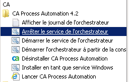 Dans le menu Démarrer, sélectionnez CA, CA Process Automation 4.2, Démarrer le service de l'orchestrateur.
