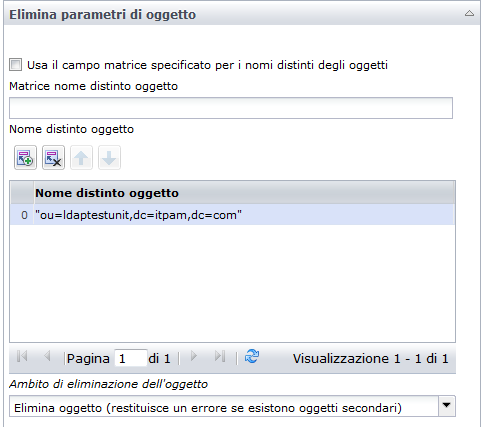 Eliminazione di un oggetto singolo (operatore Elimina oggetto)