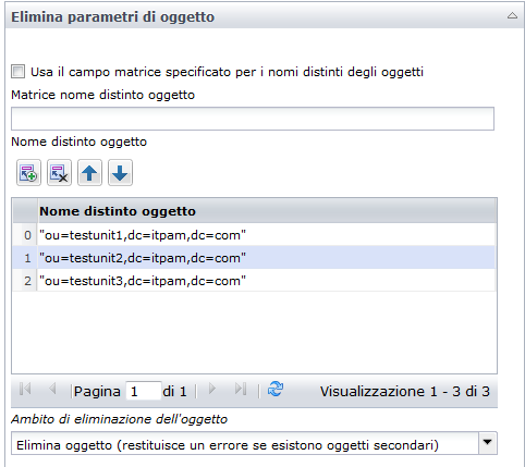 Eliminazione di tre oggetti (operatore Elimina oggetto)