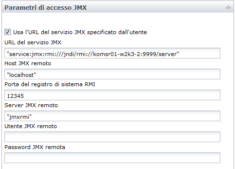 Parametri di input di accesso JMX operatore Acquisisci attributi MBean