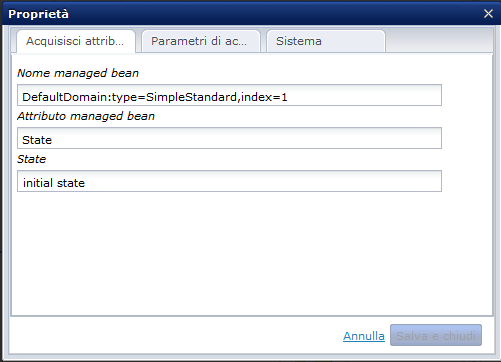 Proprietà variabile di output operatore Acquisisci attributi MBean
