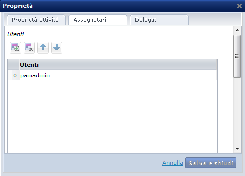 Questa figura mostra le proprietà delle attività per visualizzare delegati e assegnatari