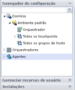 A paleta Navegador exibe o domínio com o ambiente padrão e com outro ambiente de usuário adicionado, se houver.