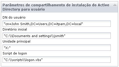 Parâmetros de entrada do operador Atualizar o diretório inicial do usuário