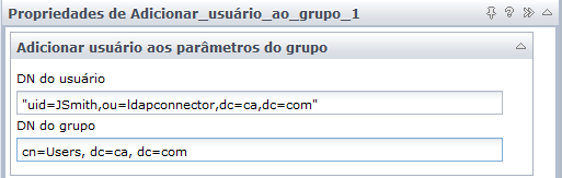 Parâmetros de entrada do operador Adicionar usuário ao grupo