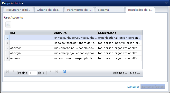 -Resultados da operação (operador Obter usuário)