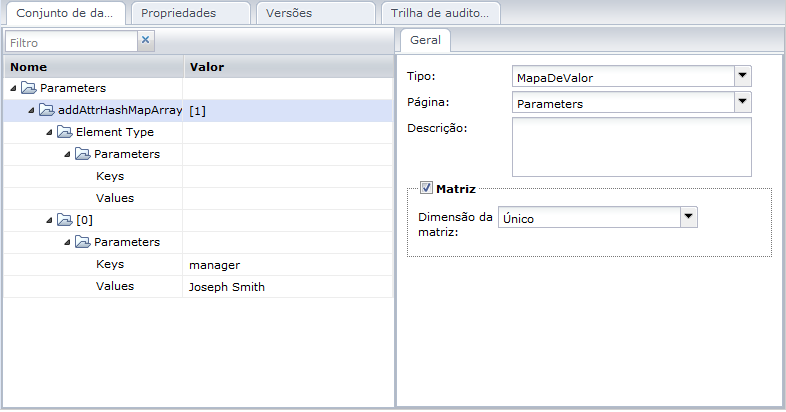 Página Adicionar parâmetros de atributos