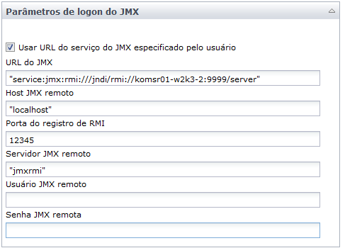 Parâmetros de entrada de logon do JMX do operador Obter atributos MBean