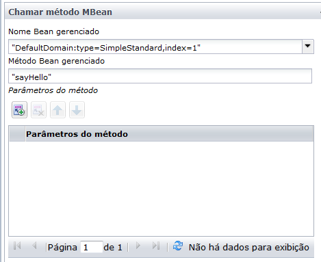 Parâmetros de entrada do operador Chamar método MBean