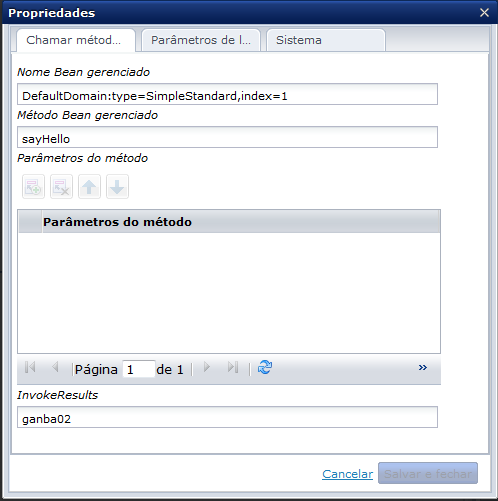 Propriedades da variável de saída do operador (operador Chamar método MBean)