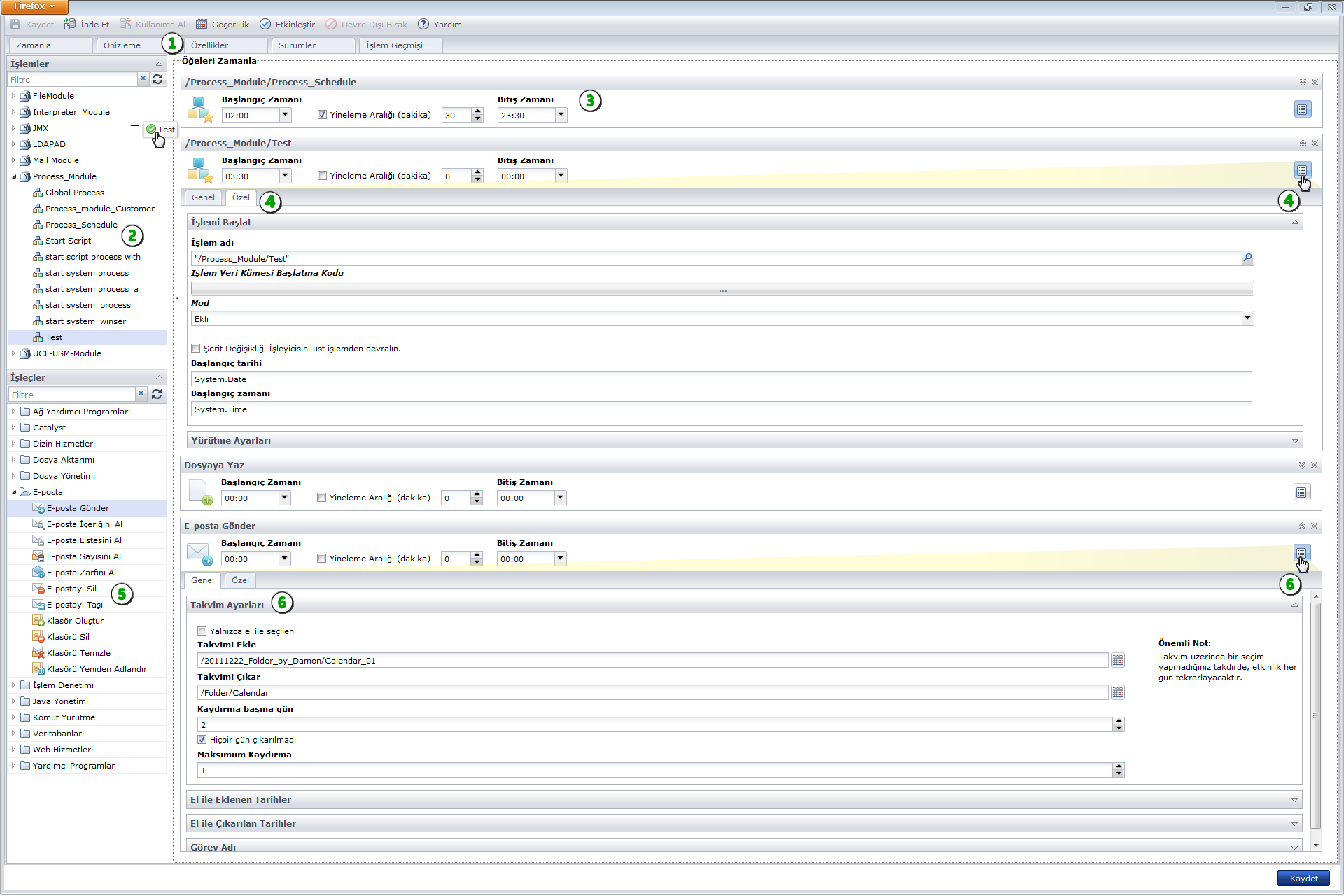 Bu grafikte, Çizelgeler sayfasının işlevleri vurgulanır.