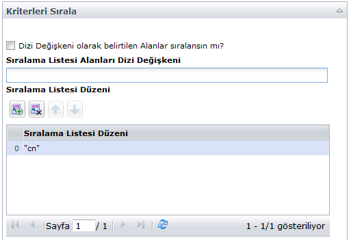 Nesne Alma işleci Sıralama Kriterleri