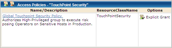Touchpont Security policy  w/ all modules specified and the default administrators group.