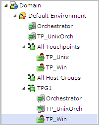 The example touchpoint group, TPG1, contains two Orchestrator and one agent touchpoint.