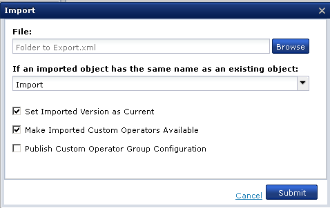 Select import options.