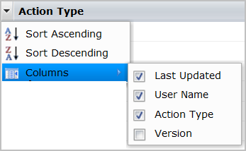 Underr Action type, select Columns and then select the columns to hide and display.