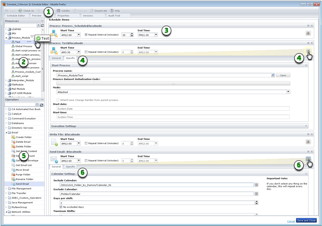This graphic highlights the functions of the Schedules page.