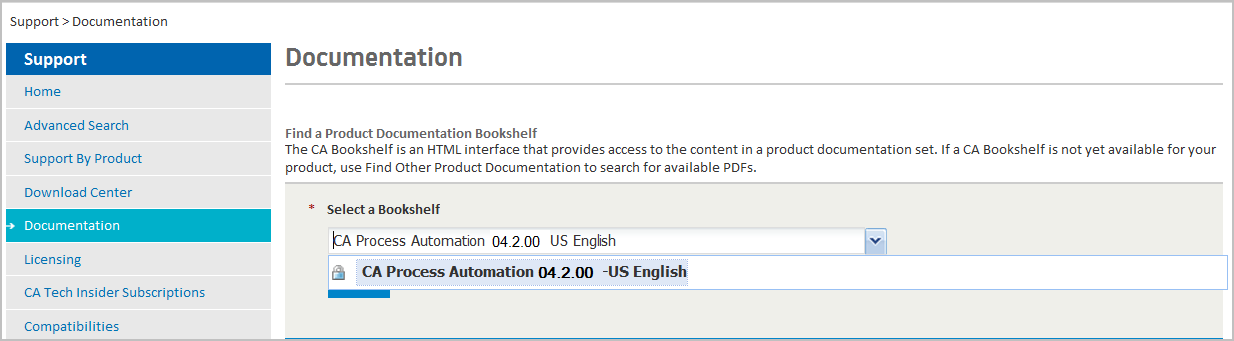 Select the productt and release from the Select a Bookshelf drop-down list.