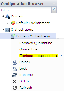 Commands available in a drop-down depend on whether the orchestrator selected is the Domain Orchestrator or another Orchestrator.