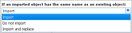 Import, Do not import, and Import and replace are the options.