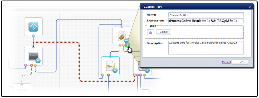This graphic shows an example of a process operator with a custom exit port and expression.
