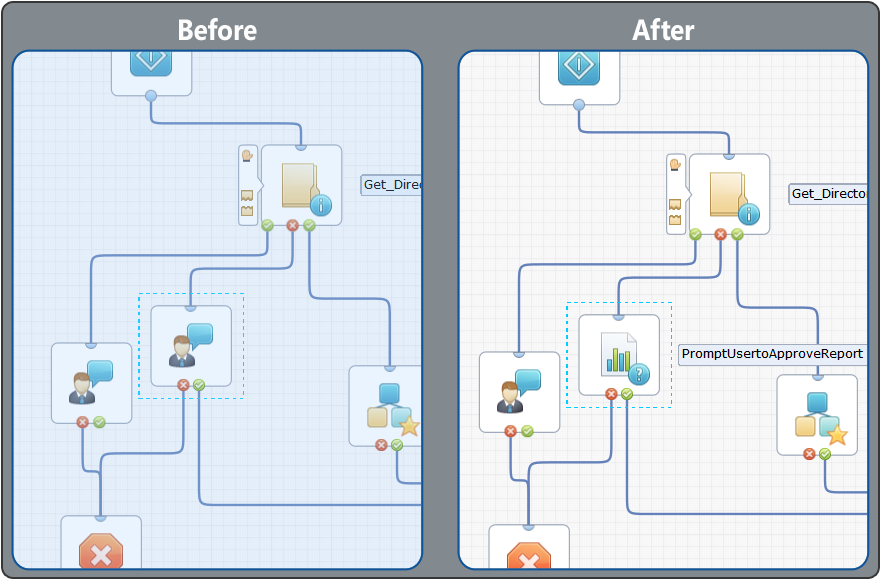 Graphic that displays old default icon and the new custom icon side by side.