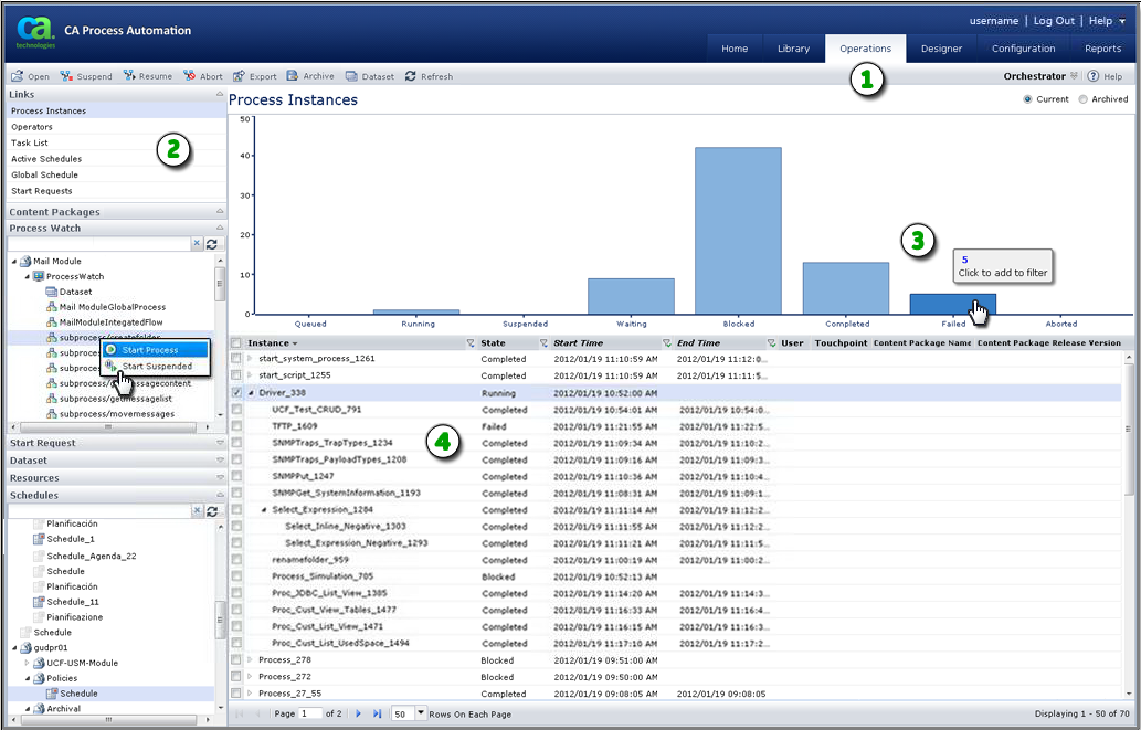 Graphic that displays the Operations tab.