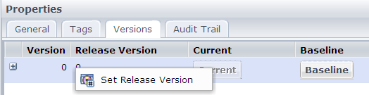 Set Release Version option on the Versions tab.