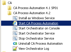 From the Start menu, select CA, CA Process Automation 4.2, Start CA Process Automation.