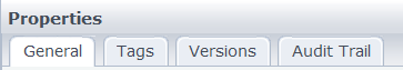 Properties for a selected object can include the following tabs: General, Tags, Audit Trail, and Release.