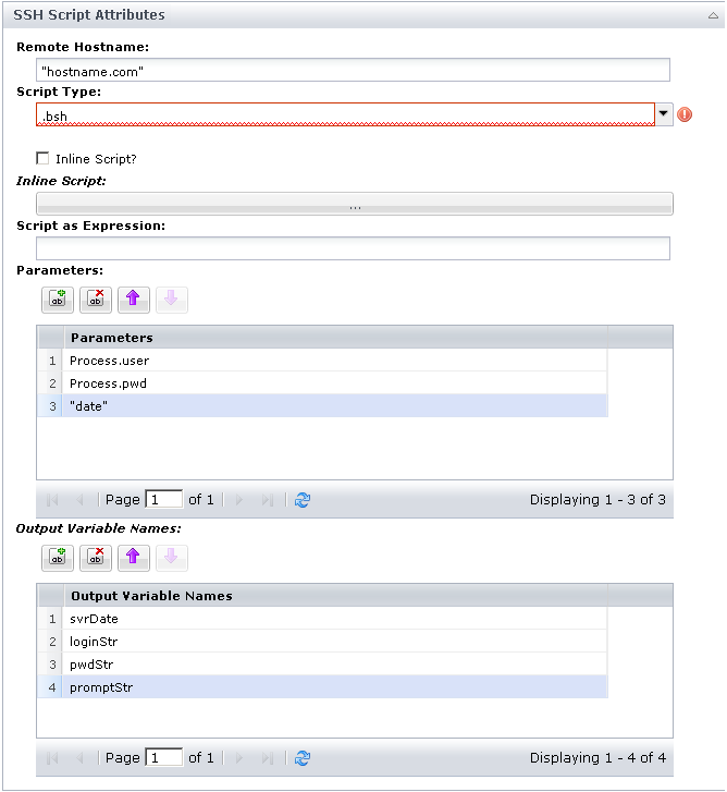 Script parameters for the Run Telnet Script operator