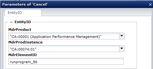 Catalyst CA Process Automation connector parameters for canceling a process