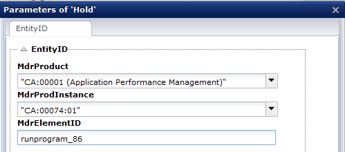 Catalyst CA Process Automation connector parameters for holding (suspending) a process