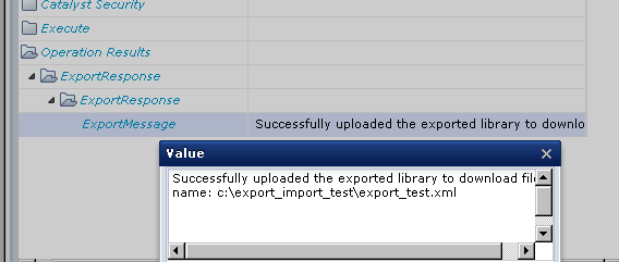 Successful message for an export.