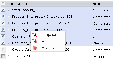 This graphic shows how to take multiple actions on Process Instances.