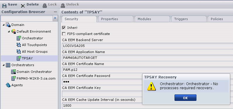 This graphic shows the message that an Ochestrator displays during a Touchpoint recovery