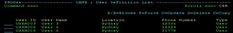 The example shows a user list with the underlined input fields.