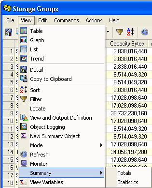 View Menu Option - Summary options