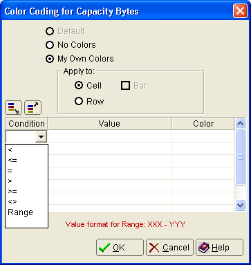 Color Code dialog displaying Condition options