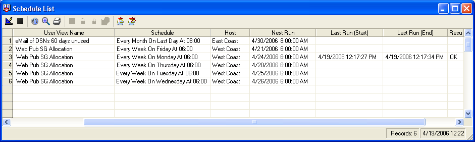 Schedule List dialog